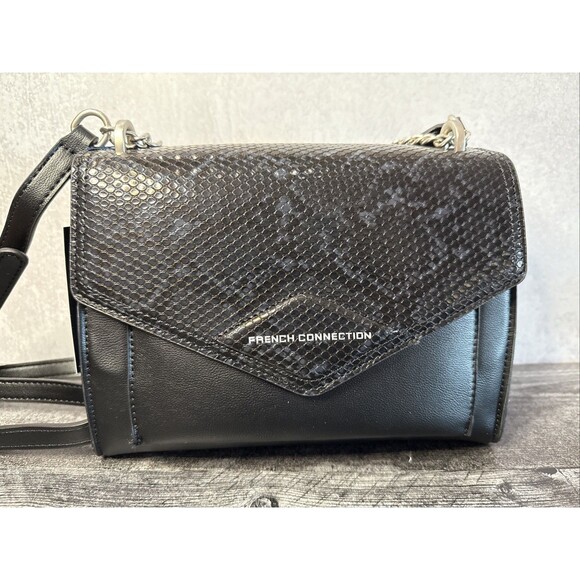 NWT!!! French Connection Black Faux Lizard Shoulder Bag Retails $98 - Picture 1 of 8